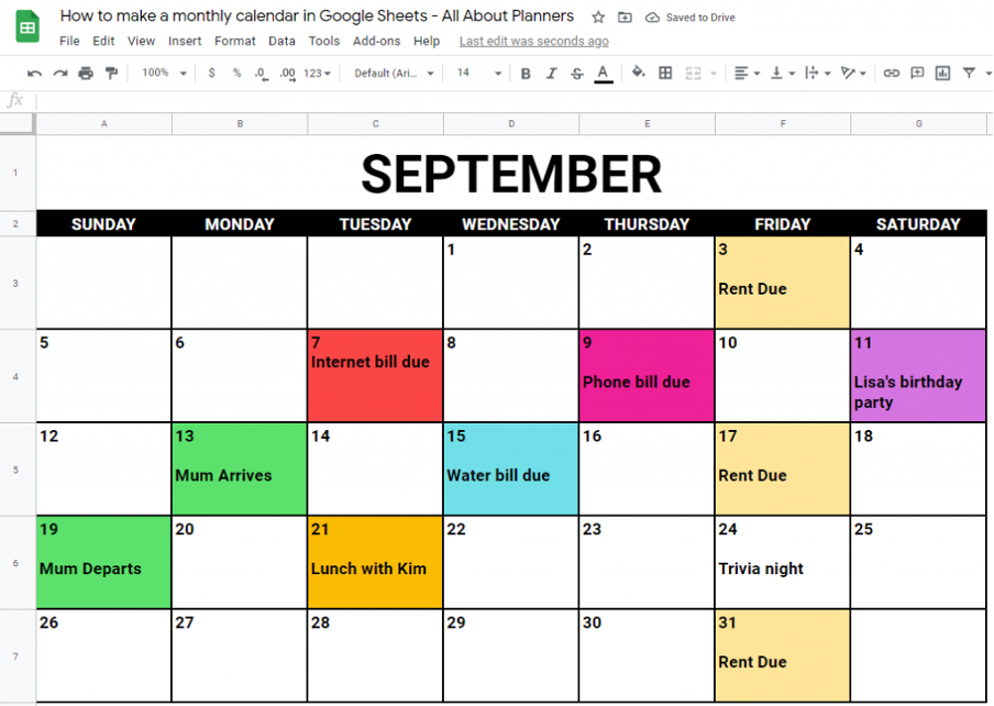 Make a Calendar in Google